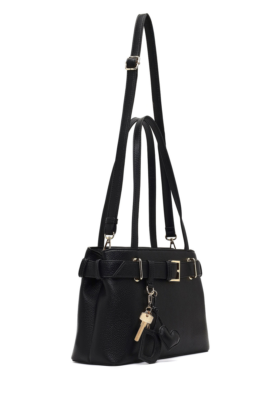 Kadın Siyah Uzun Askılı Aksesuarlı Omuz Çantası