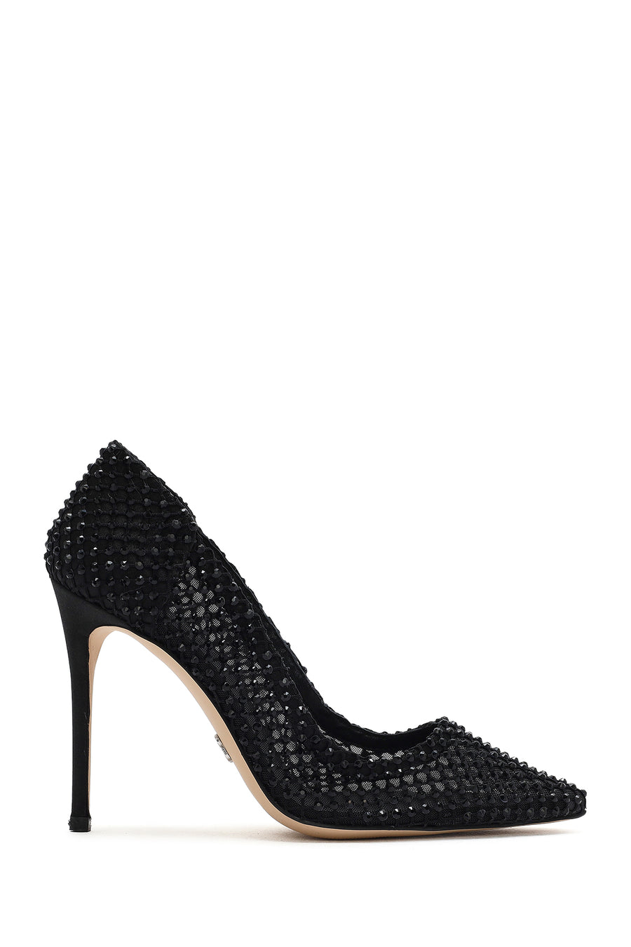 Woman Black Stoned High Thin Heels Leather Stiletto 25AFD1206TS | Derimod