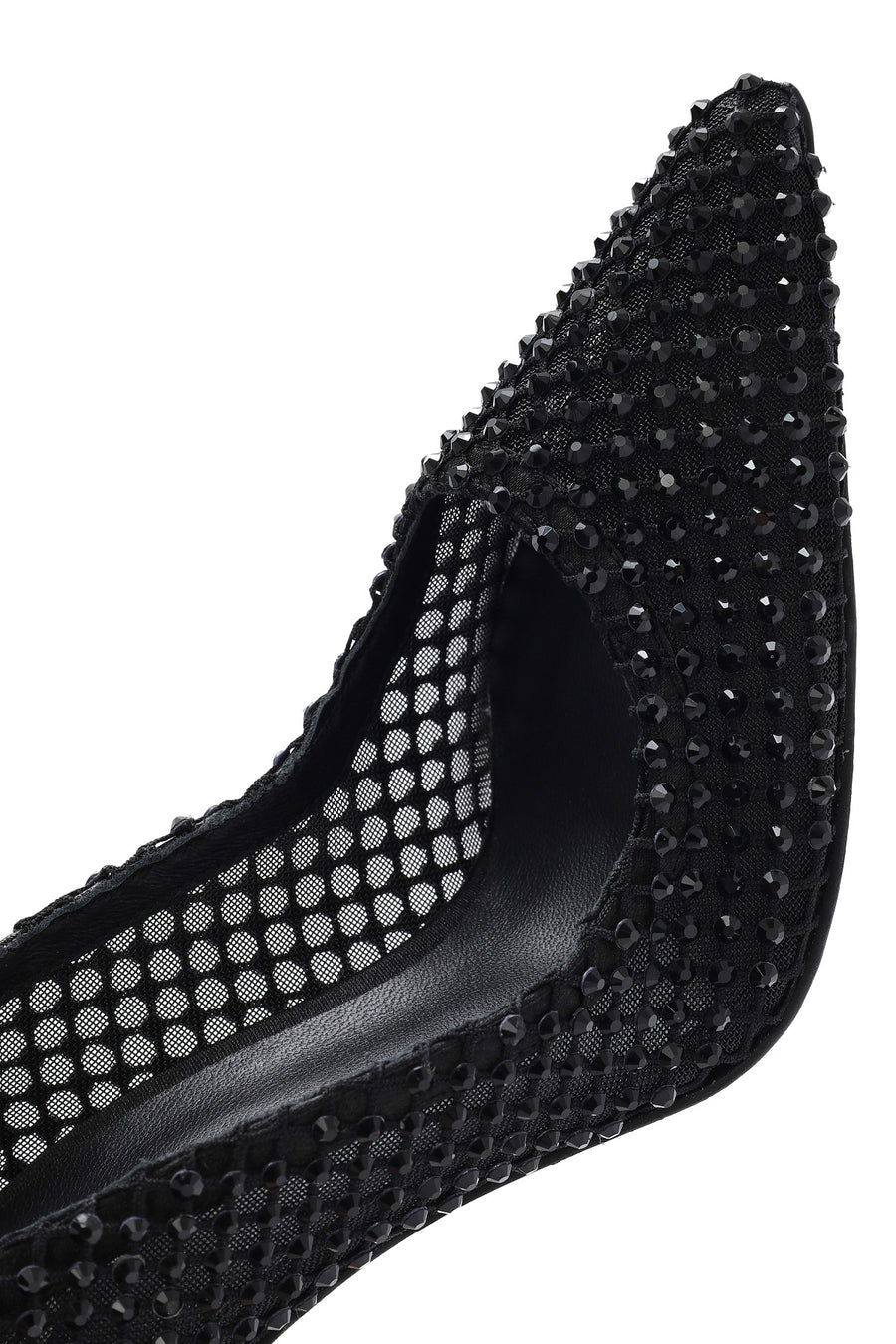 Woman Black Stoned High Thin Heels Leather Stiletto