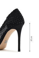 Woman Black Stoned High Thin Heels Leather Stiletto | Derimod