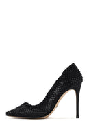 Woman Black Stoned High Thin Heels Leather Stiletto | Derimod