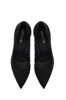 Woman Black Stoned High Thin Heels Leather Stiletto | Derimod
