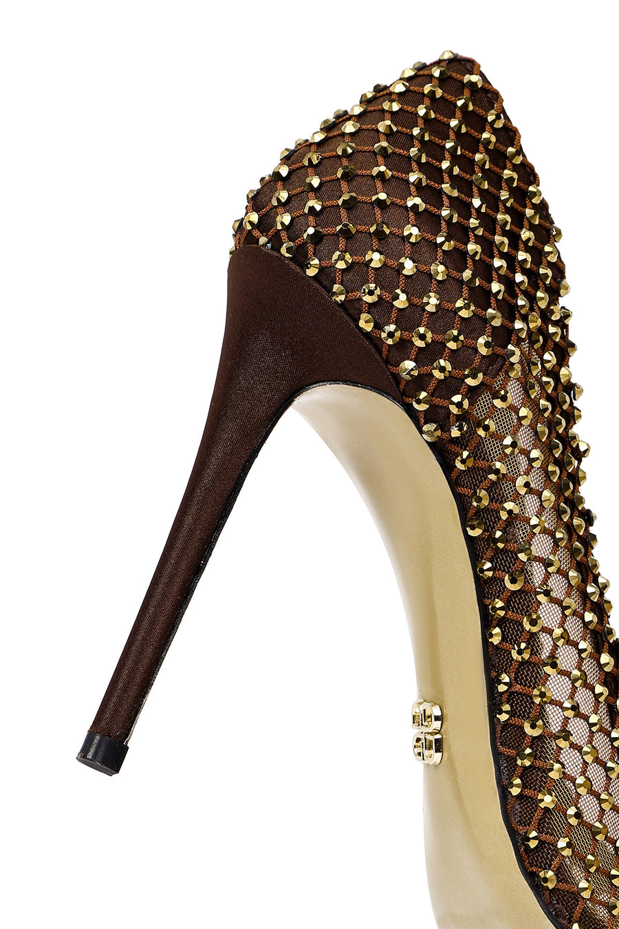Kadın Bronz Taşlı Yüksek İnce Topuklu Deri Stiletto