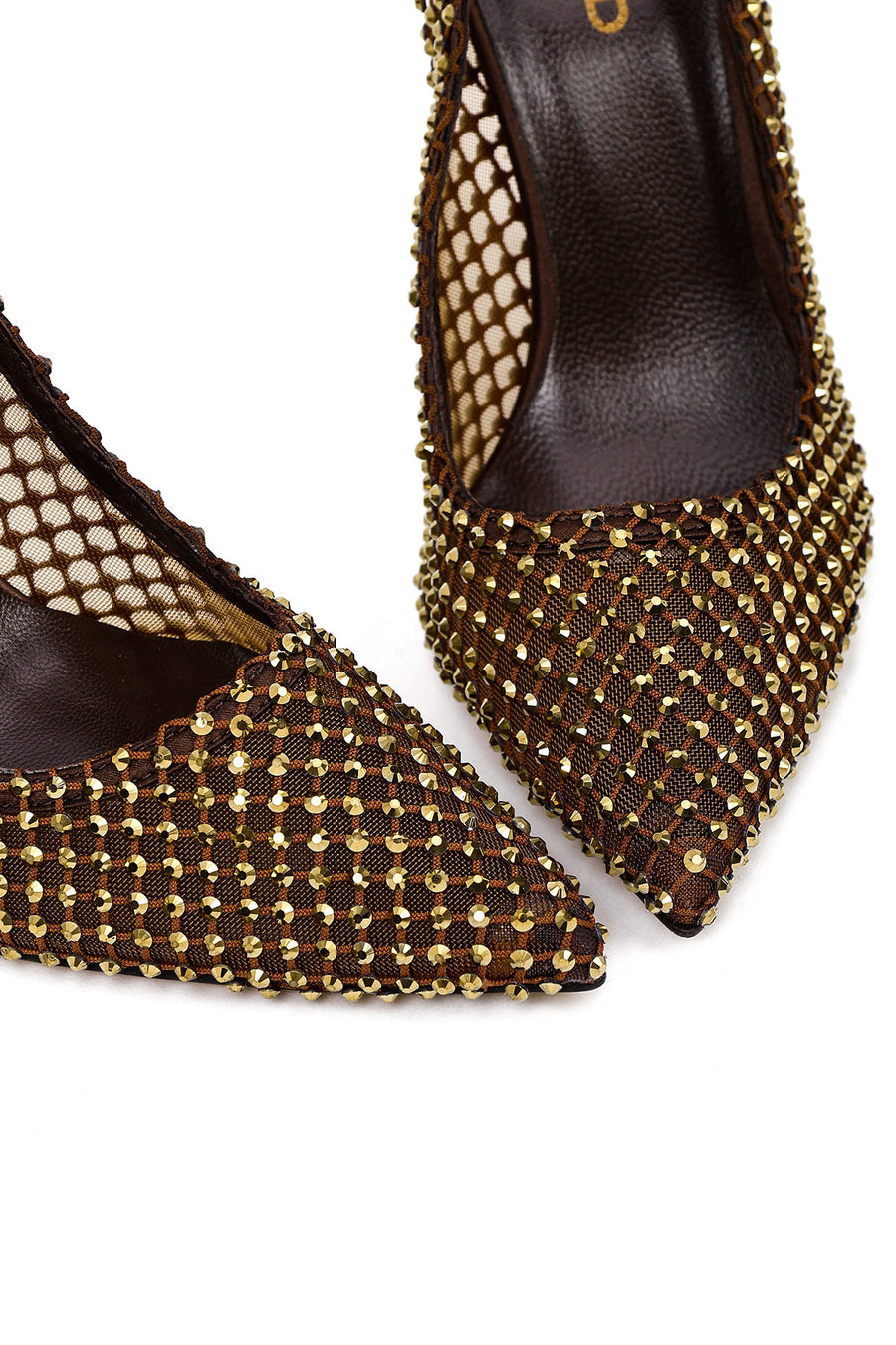 Kadın Bronz Taşlı Yüksek İnce Topuklu Deri Stiletto