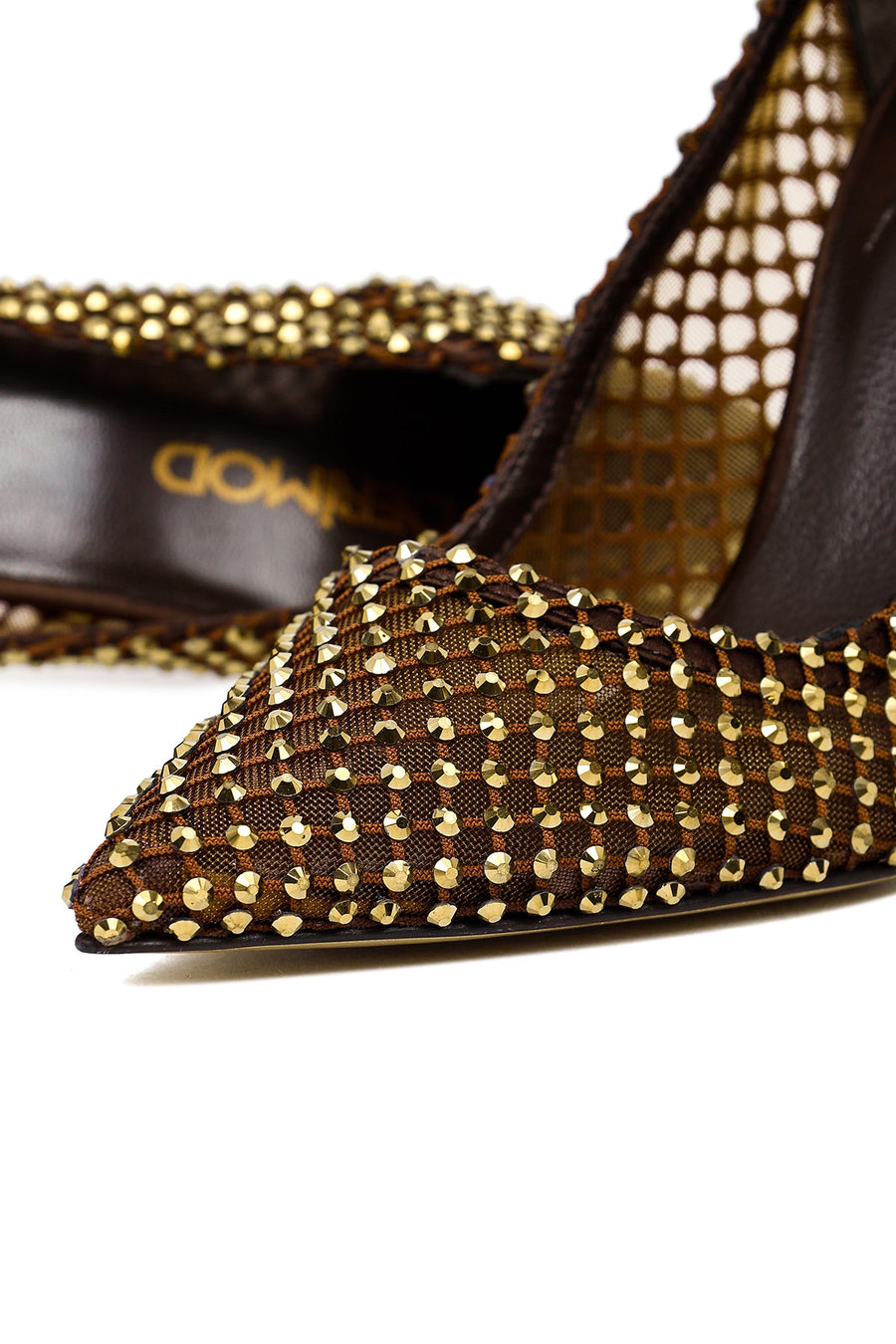 Kadın Bronz Taşlı Yüksek İnce Topuklu Deri Stiletto