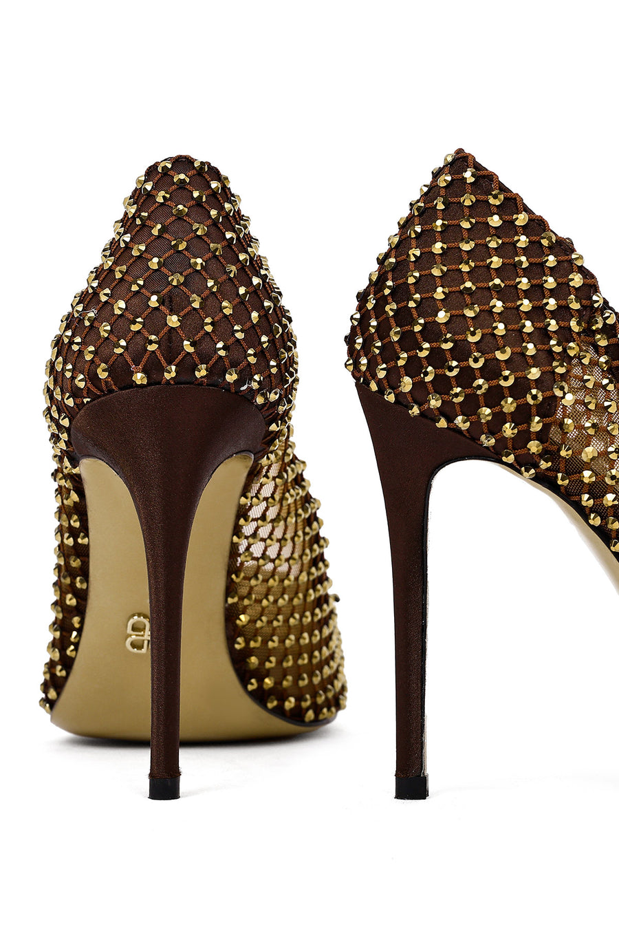 Kadın Bronz Taşlı Yüksek İnce Topuklu Deri Stiletto