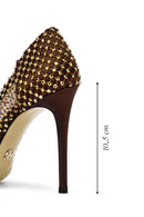 Kadın Bronz Taşlı Yüksek İnce Topuklu Deri Stiletto | Derimod