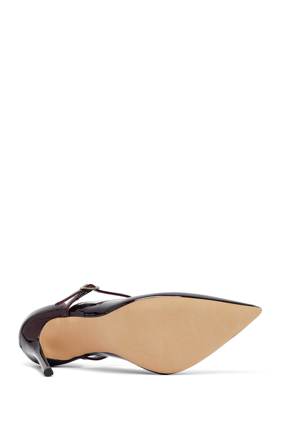 Kadın Bordo Tokalı Yüksek İnce Topuklu Rugan Deri Ayakkabı