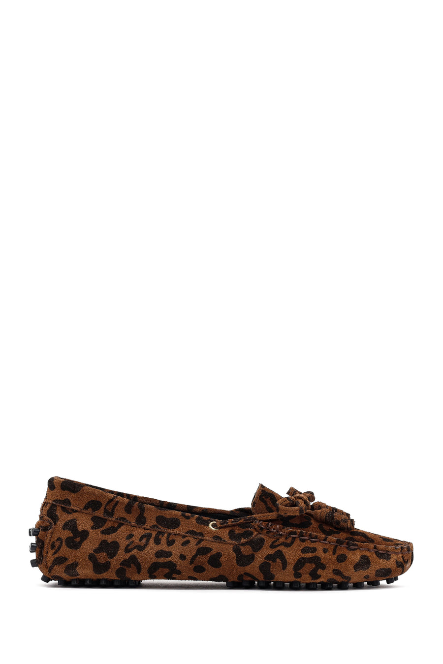 Kadın Leopar Fiyonklu Süet Deri Loafer 25AFD141910 | Derimod