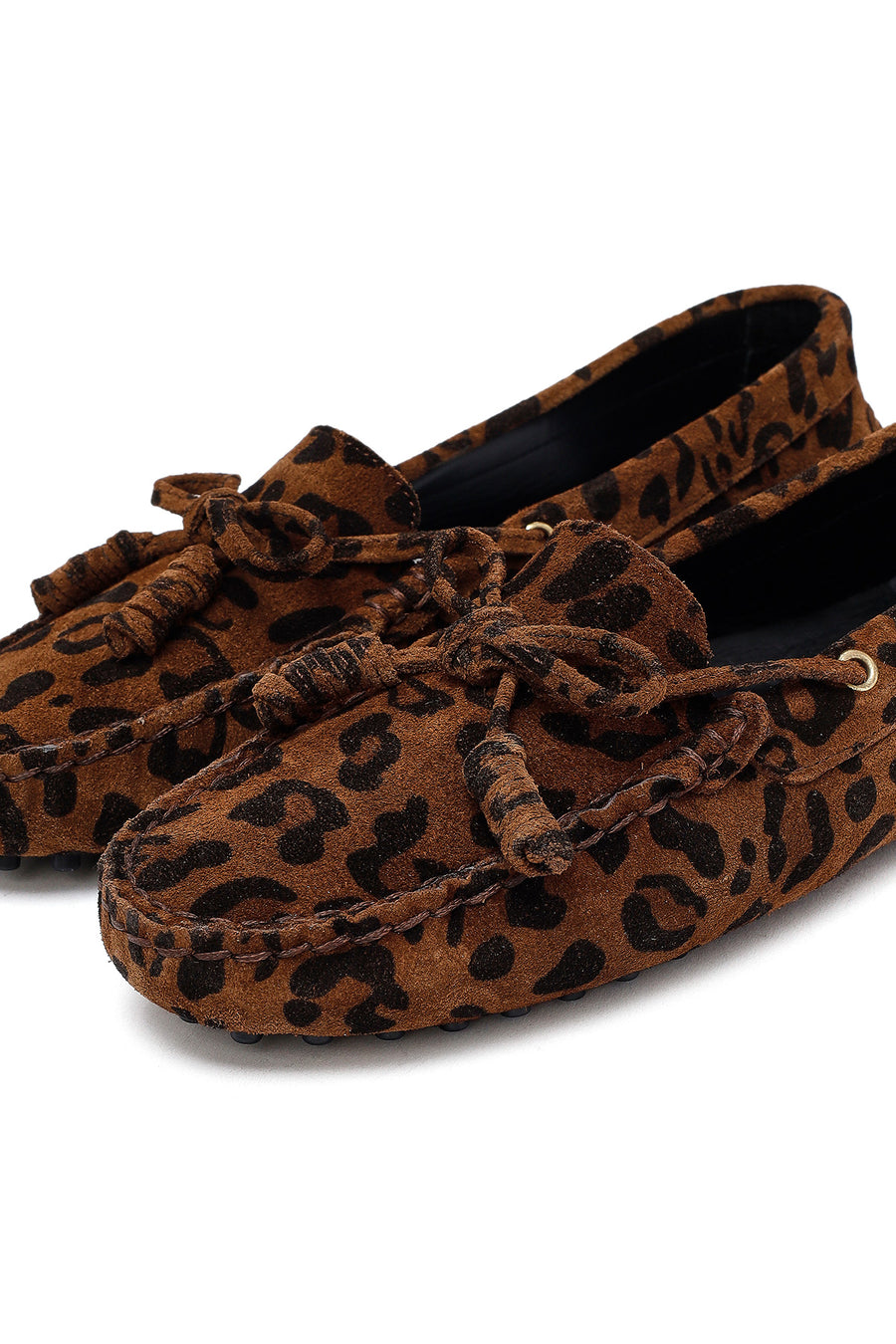 Kadın Leopar Fiyonklu Süet Deri Loafer