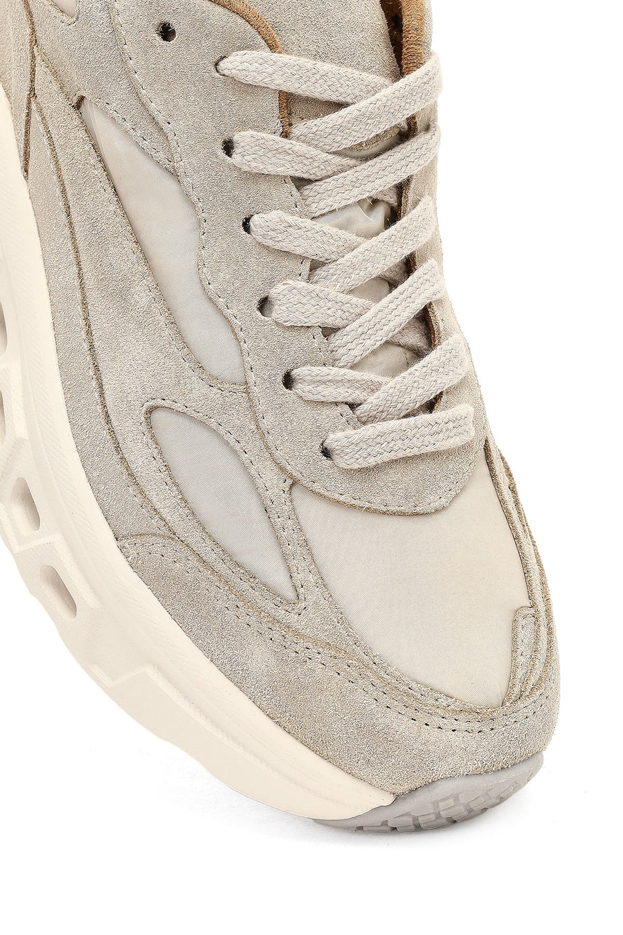 Women's Beige Lace-Up Thick-Soled Leather Sneaker