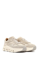 Women's Beige Lace-Up Thick-Soled Leather Sneaker | Derimod