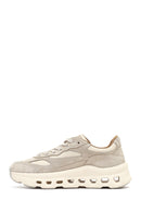 Women's Beige Lace-Up Thick-Soled Leather Sneaker | Derimod