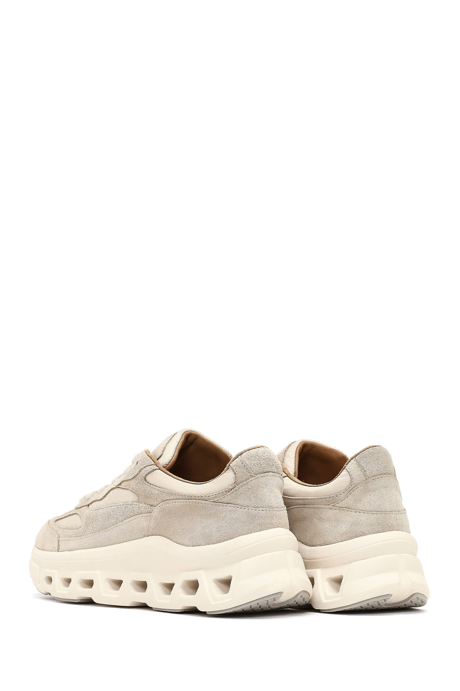 Women's Beige Lace-Up Thick-Soled Leather Sneaker