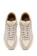 Women's Beige Lace-Up Thick-Soled Leather Sneaker | Derimod