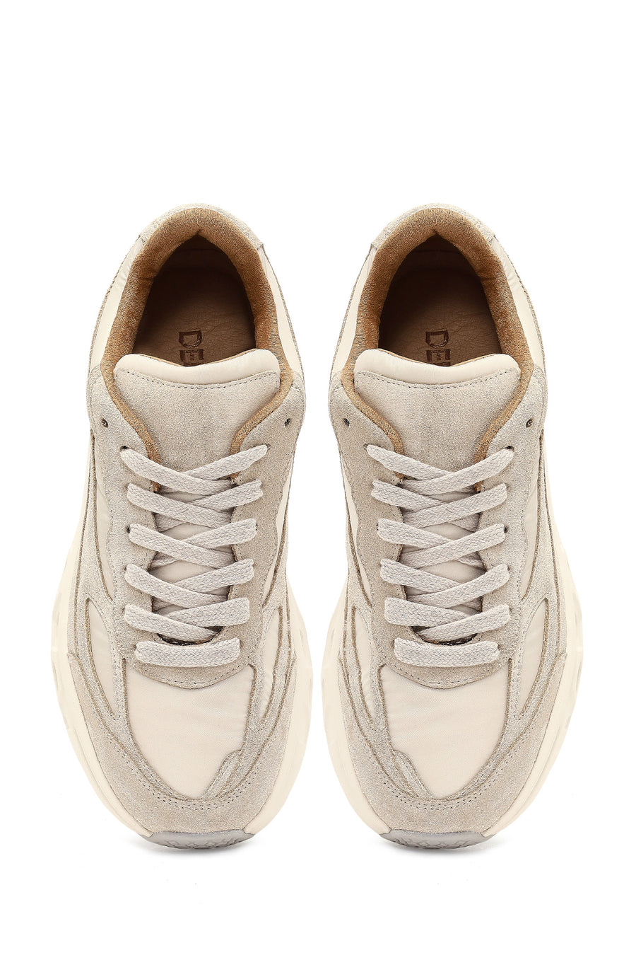 Women's Beige Lace-Up Thick-Soled Leather Sneaker