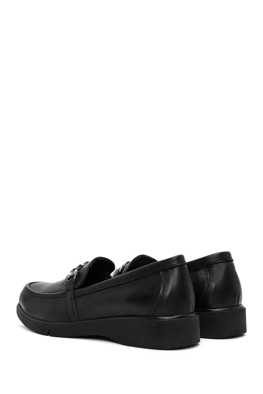 Woman Black Buckle Leather Comfort Loafer