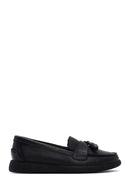 Woman Black Tassel Leather Comfort Loafer | Derimod