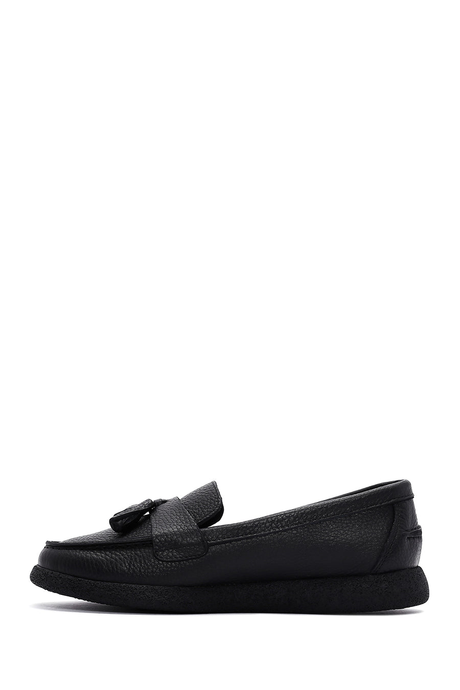 Woman Black Tassel Leather Comfort Loafer