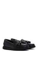 Woman Black Tassel Leather Comfort Loafer | Derimod