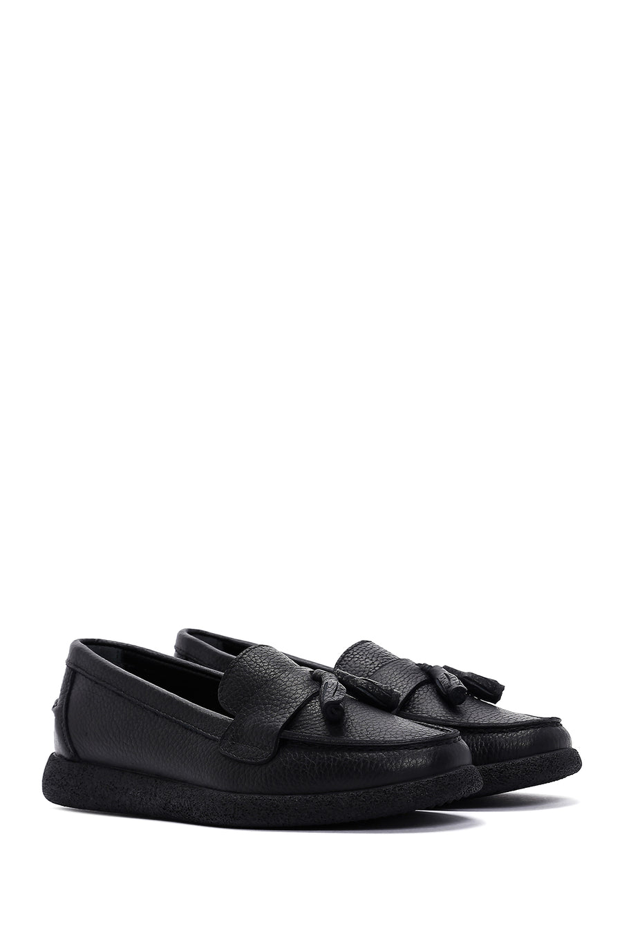 Woman Black Tassel Leather Comfort Loafer