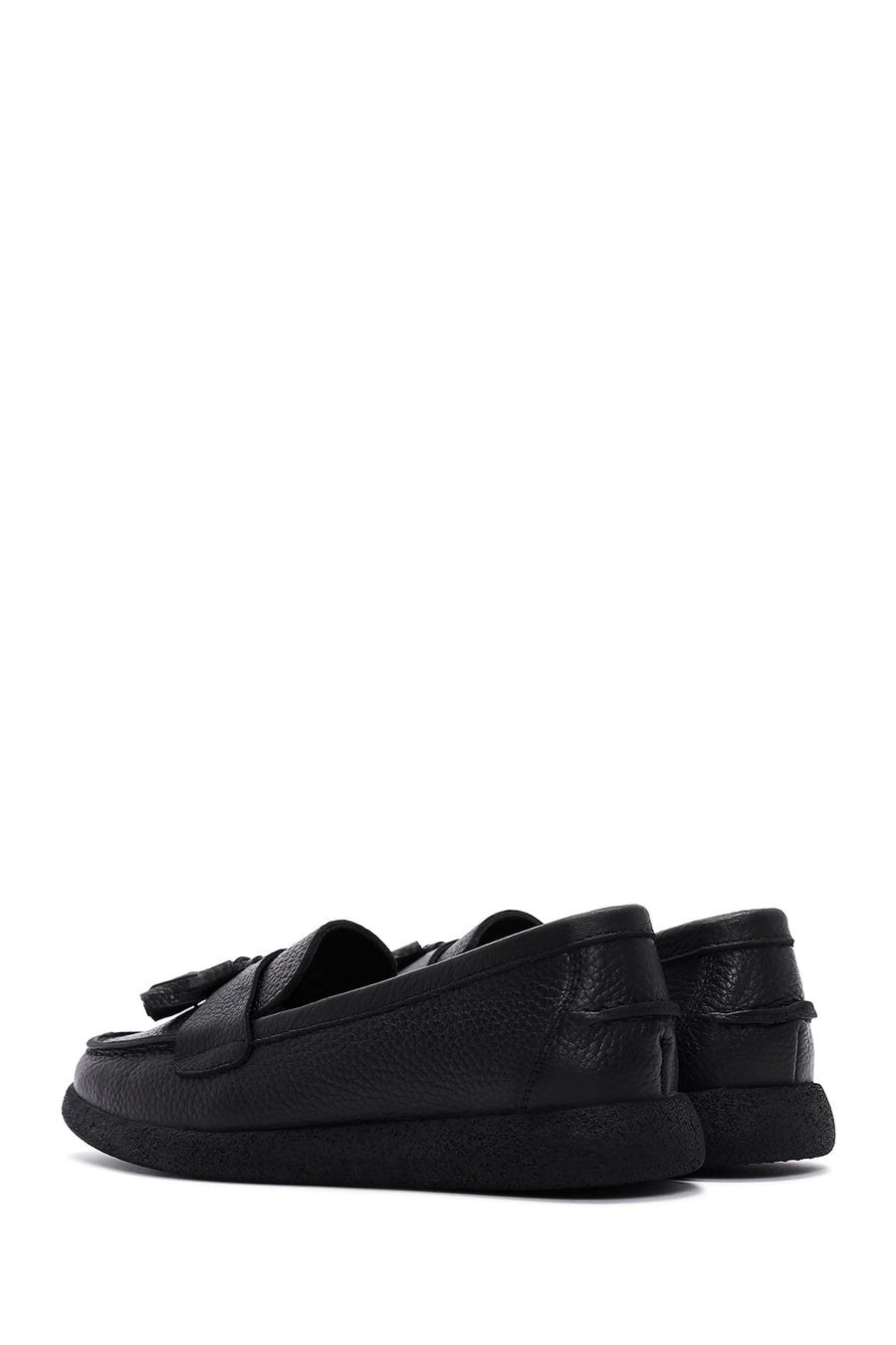 Woman Black Tassel Leather Comfort Loafer