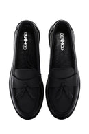 Woman Black Tassel Leather Comfort Loafer | Derimod