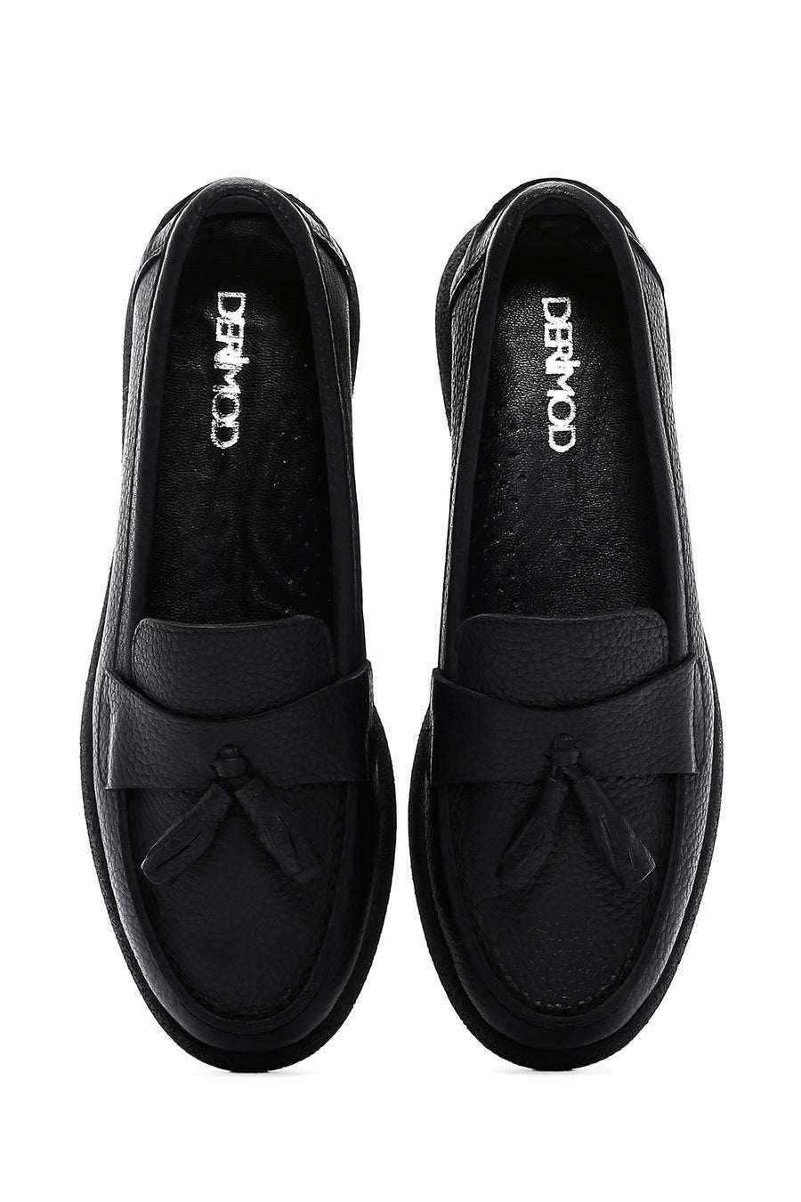 Woman Black Tassel Leather Comfort Loafer