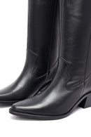 Woman Black Chunky Heels Leather Cowboy Boots | Derimod