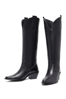 Woman Black Chunky Heels Leather Cowboy Boots | Derimod