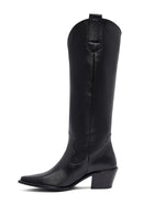 Woman Black Chunky Heels Leather Cowboy Boots | Derimod