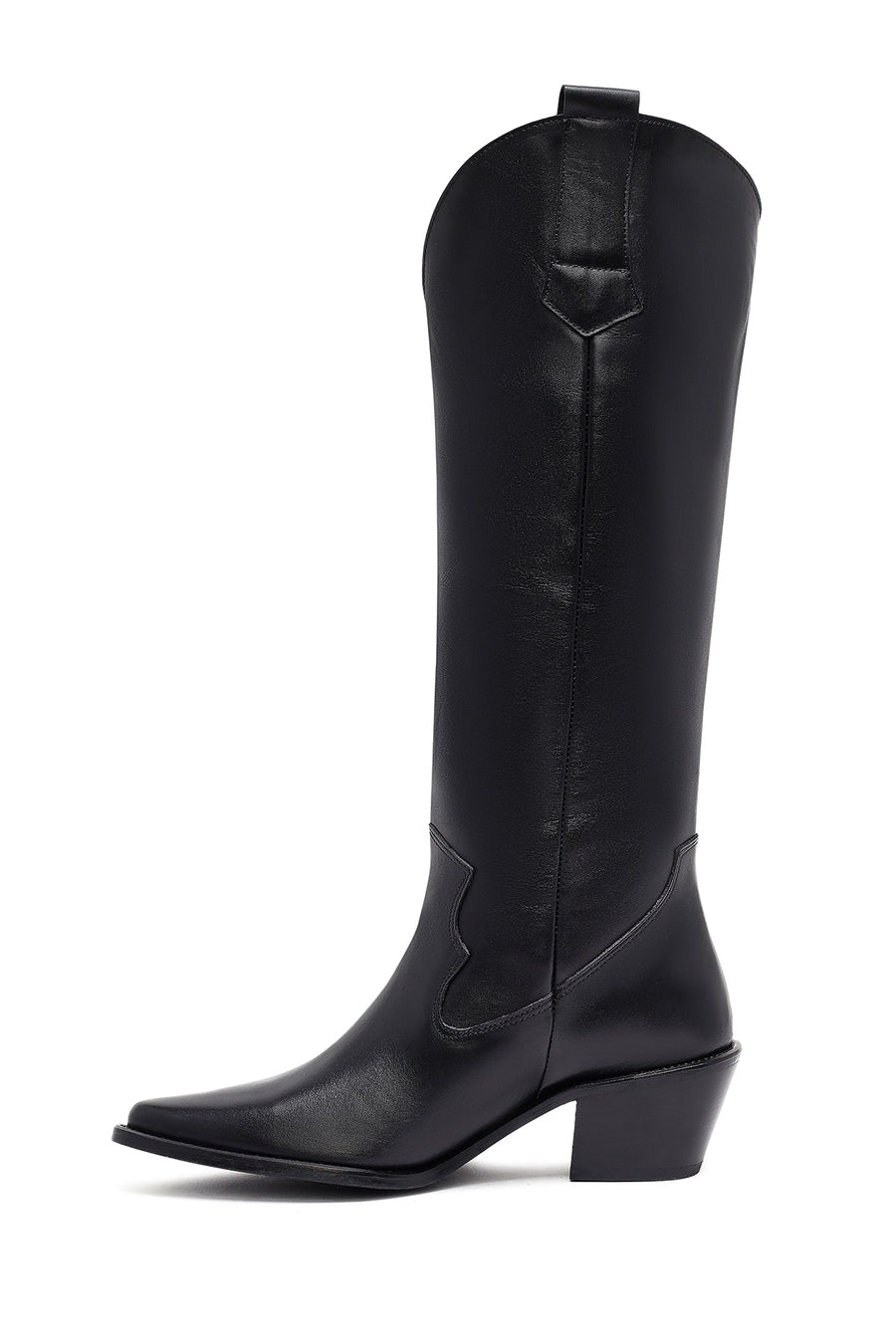 Woman Black Chunky Heels Leather Cowboy Boots