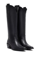 Woman Black Chunky Heels Leather Cowboy Boots | Derimod