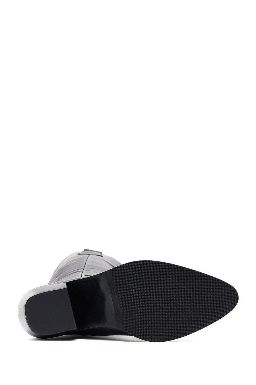 Woman Black Chunky Heels Leather Cowboy Boots