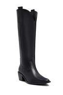 Woman Black Chunky Heels Leather Cowboy Boots | Derimod