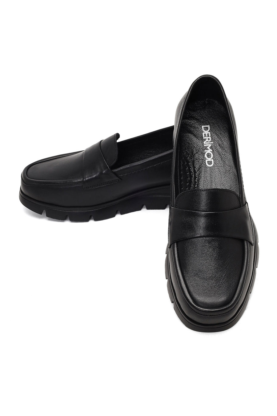Kadın Siyah Dolgu Topuklu Deri Comfort Loafer
