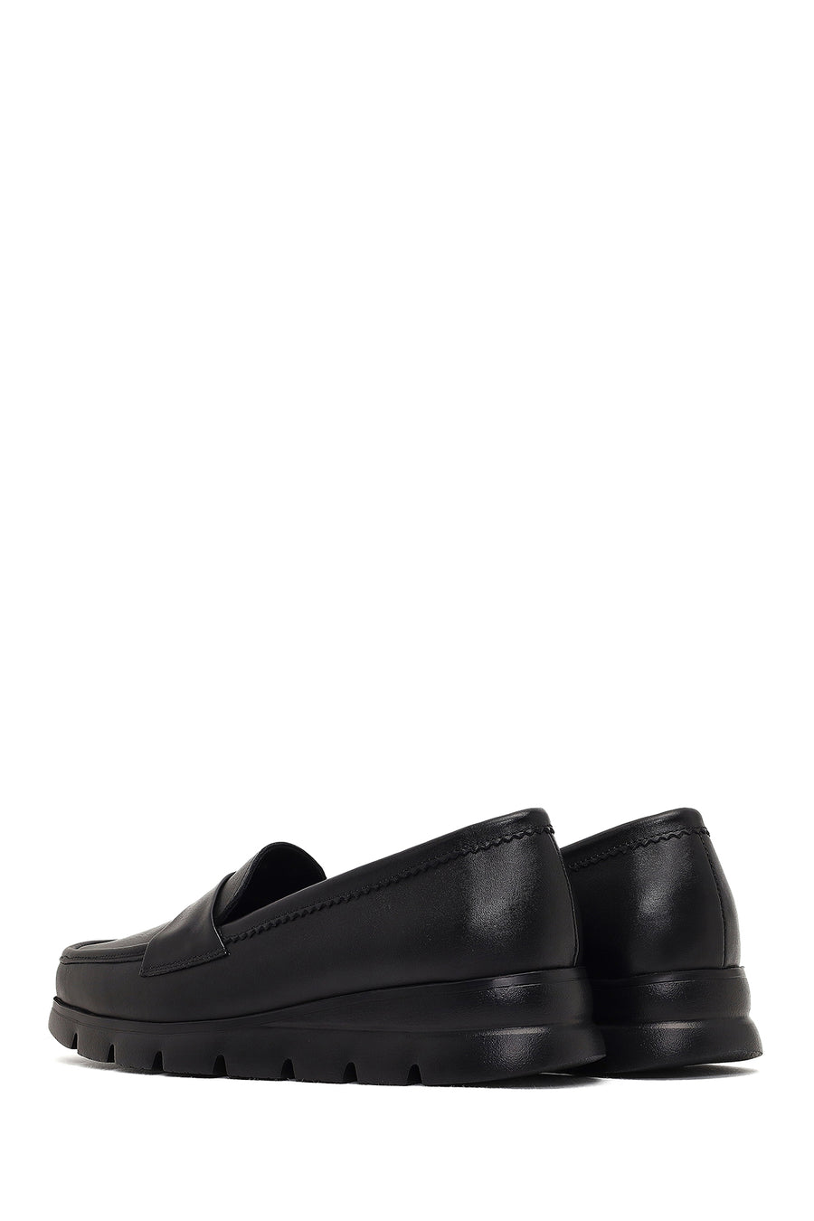 Kadın Siyah Dolgu Topuklu Deri Comfort Loafer