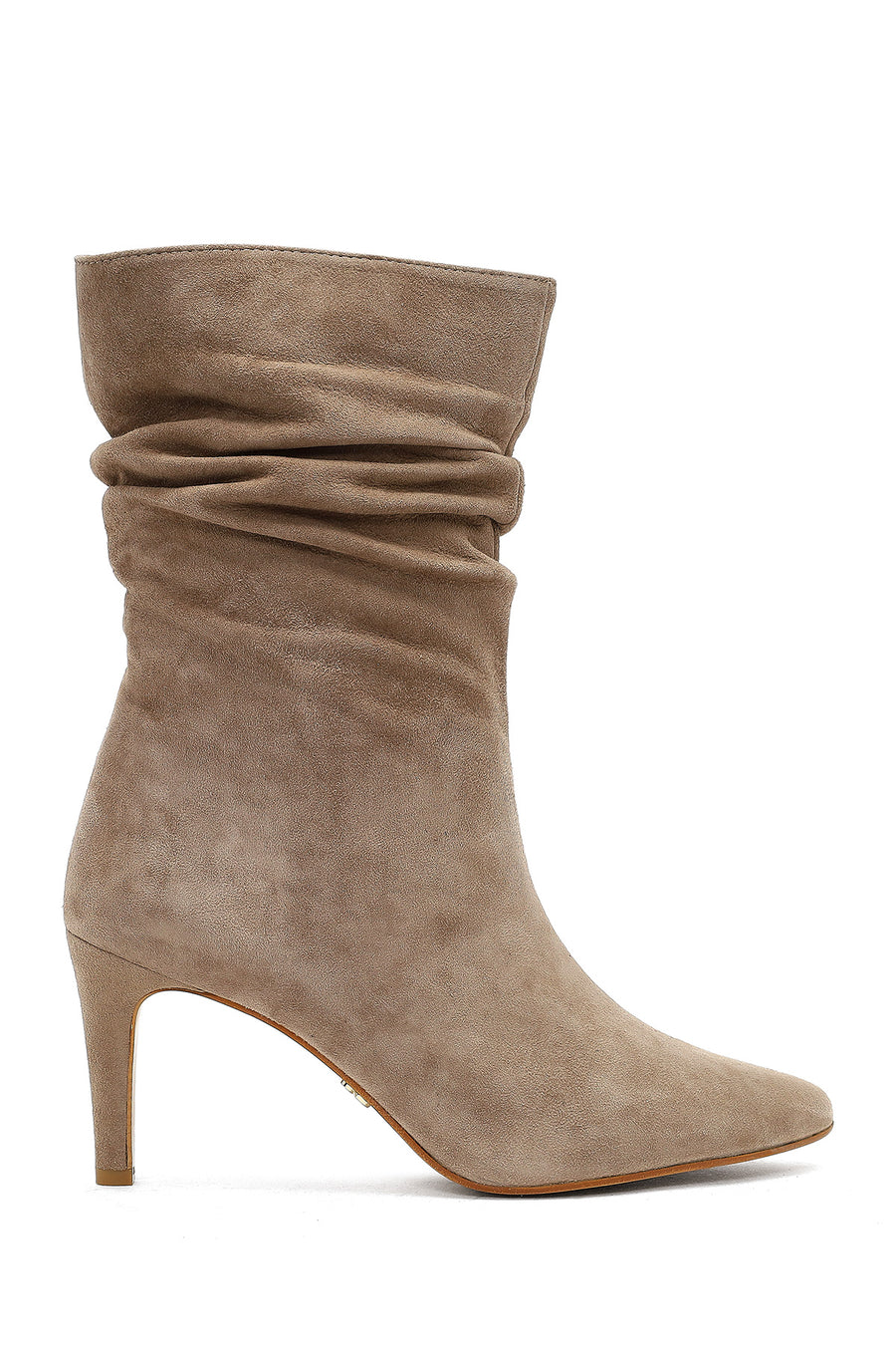 Woman Beige Thin Heeled Suede Leather Boot 25AFD160310 | Derimod