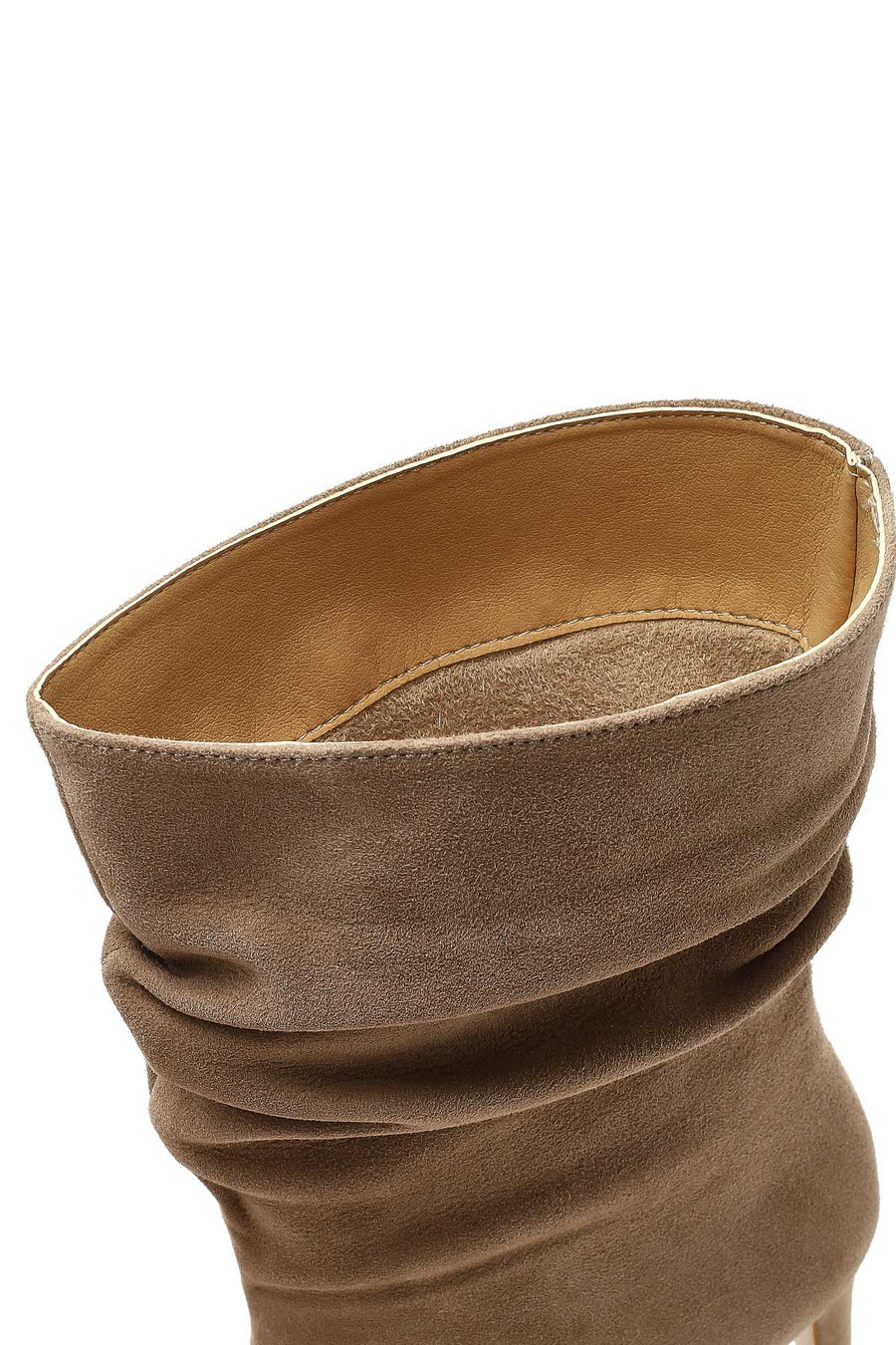 Woman Beige Thin Heeled Suede Leather Boot