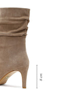 Woman Beige Thin Heeled Suede Leather Boot | Derimod