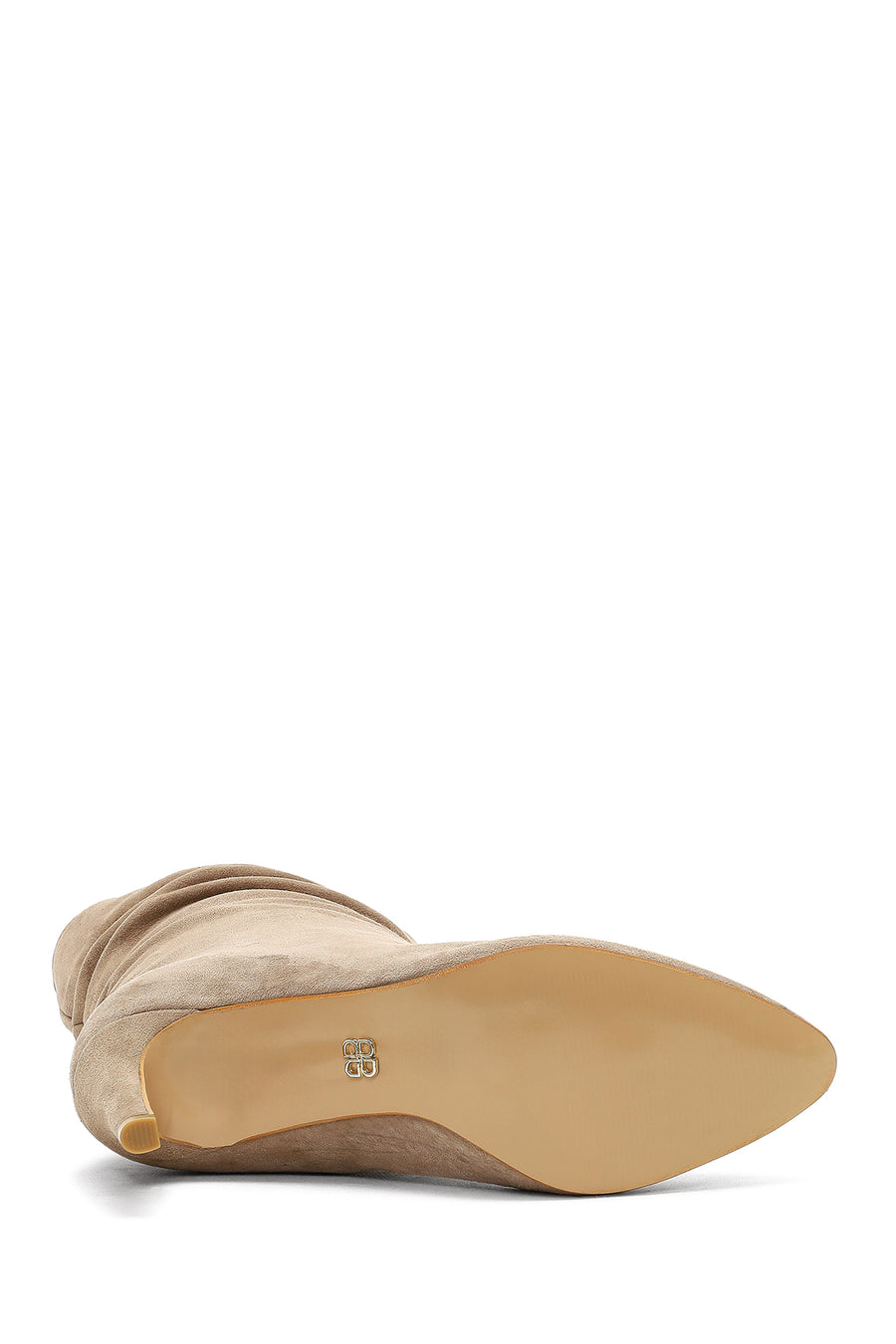 Woman Beige Thin Heeled Suede Leather Boot