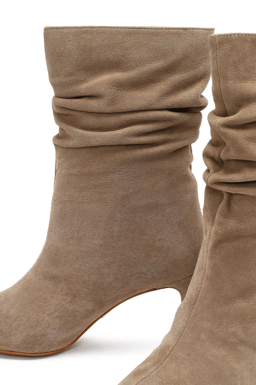 Woman Beige Thin Heeled Suede Leather Boot