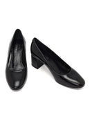 Women's Black Thick Heeled Leather Shoes | Derimod