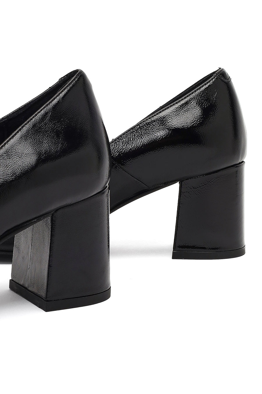 Women's Black Thick Heeled Leather Shoes