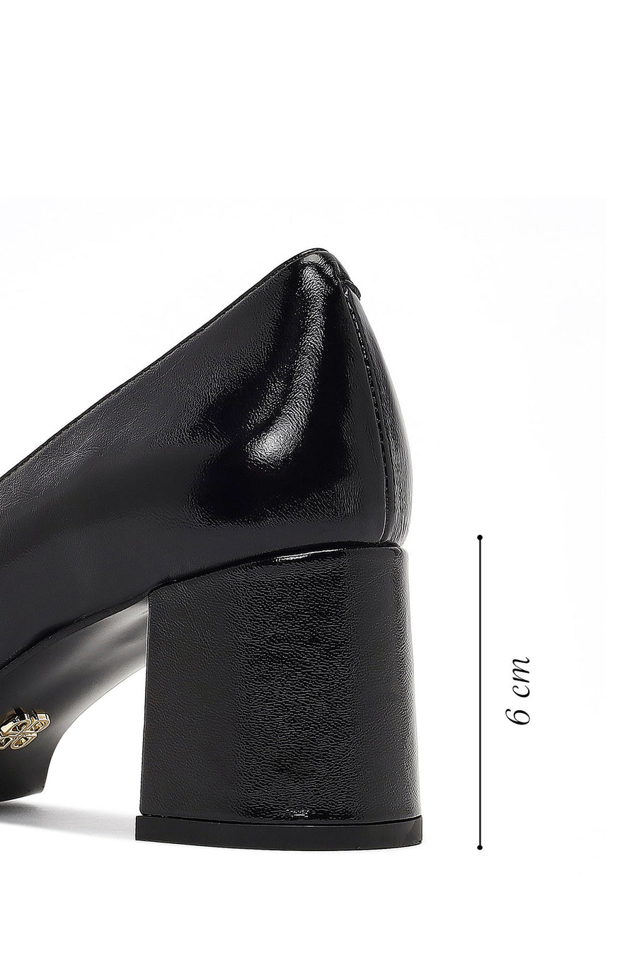 Women's Black Thick Heeled Leather Shoes