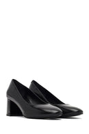 Women's Black Thick Heeled Leather Shoes | Derimod