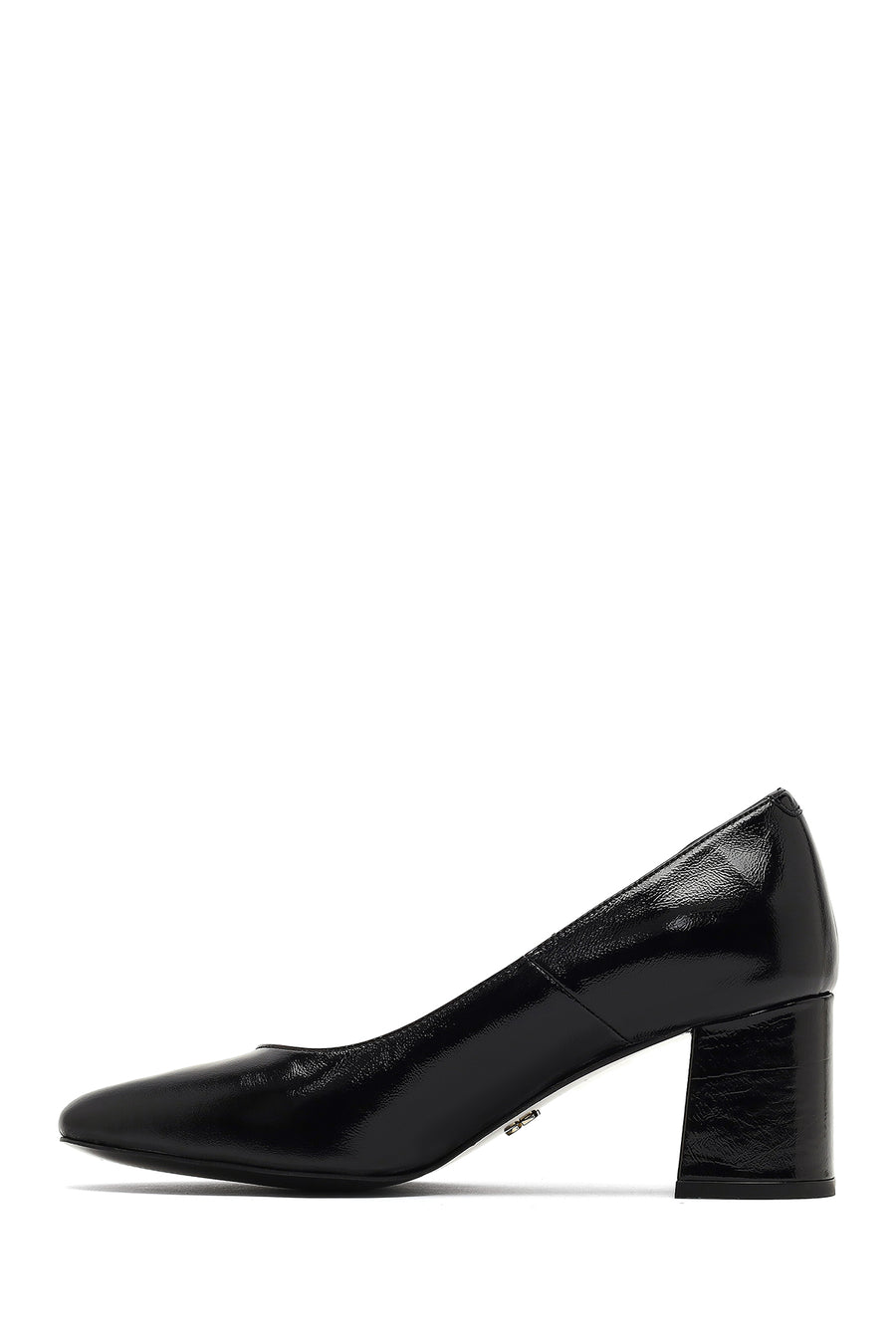Women's Black Thick Heeled Leather Shoes