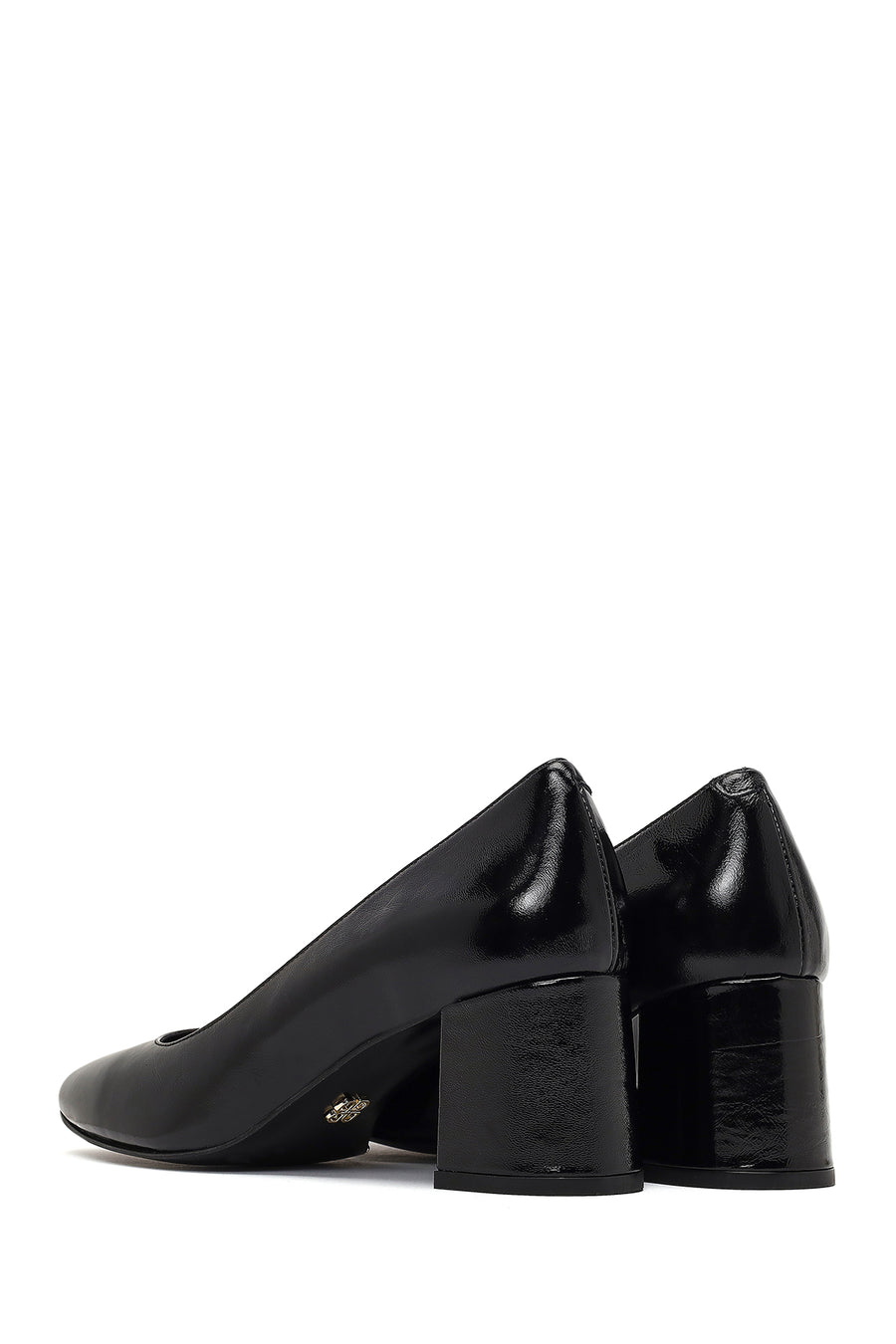 Women's Black Thick Heeled Leather Shoes
