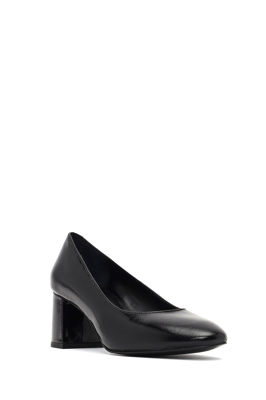 Women's Black Thick Heeled Leather Shoes