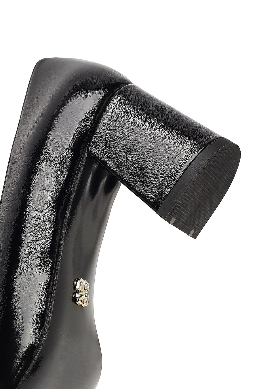 Women's Black Thick Heeled Leather Shoes